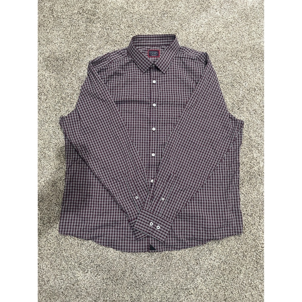 UNTUCKit Mens XXL Performance Shirt Maroon Check Long Sleeve Button Down Stretch
